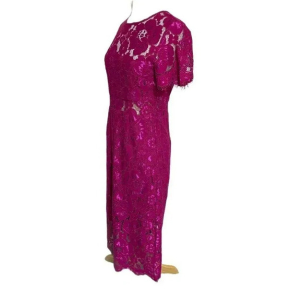 NSR size S dress elegant pink lace short sleeve midi feminine mesh - Picture 2 of 6